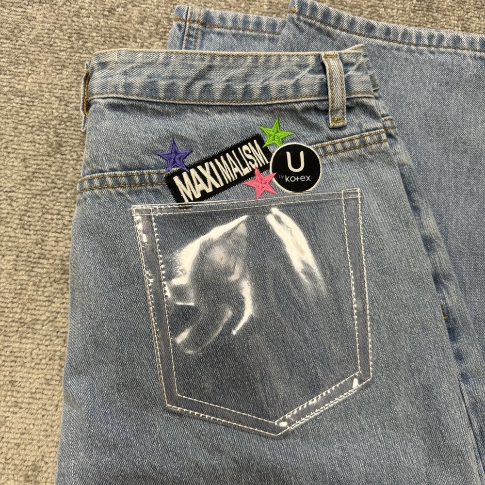 U by Kotex Maximalism Denim Jeans Embroidered Clear Pocket Promotional Size 34 - Picture 3 of 11